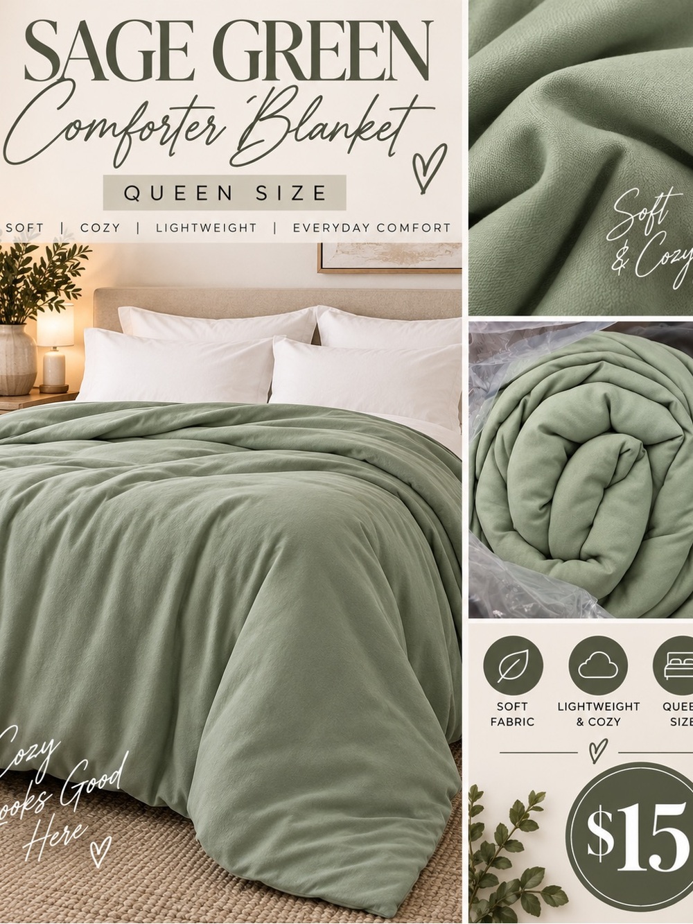Sage Green Comforter Blanket - Queen Size